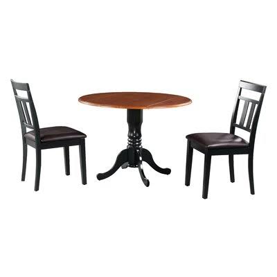 Brompton 3 Piece Drop Leaf Solid Wood Dining Set Alcott Hill Color: Cherry/Black/Dark Brown