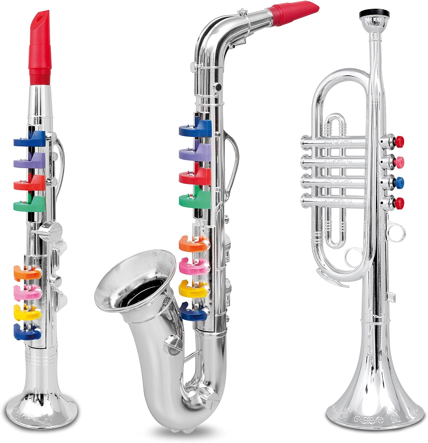 Set of 3 Music 1. Clarinet 2. Saxophone 3. Trumpet, Combo with over 10 Color Coded Teaching Songs Made in Italy. Pack of 2