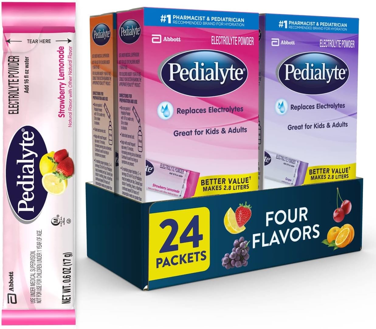 Pedialyte Hydration Station Multipack, Electrolyte Hydration Drink, 0.6-oz Electrolyte Powder Packets, 80 Count Pack of 2