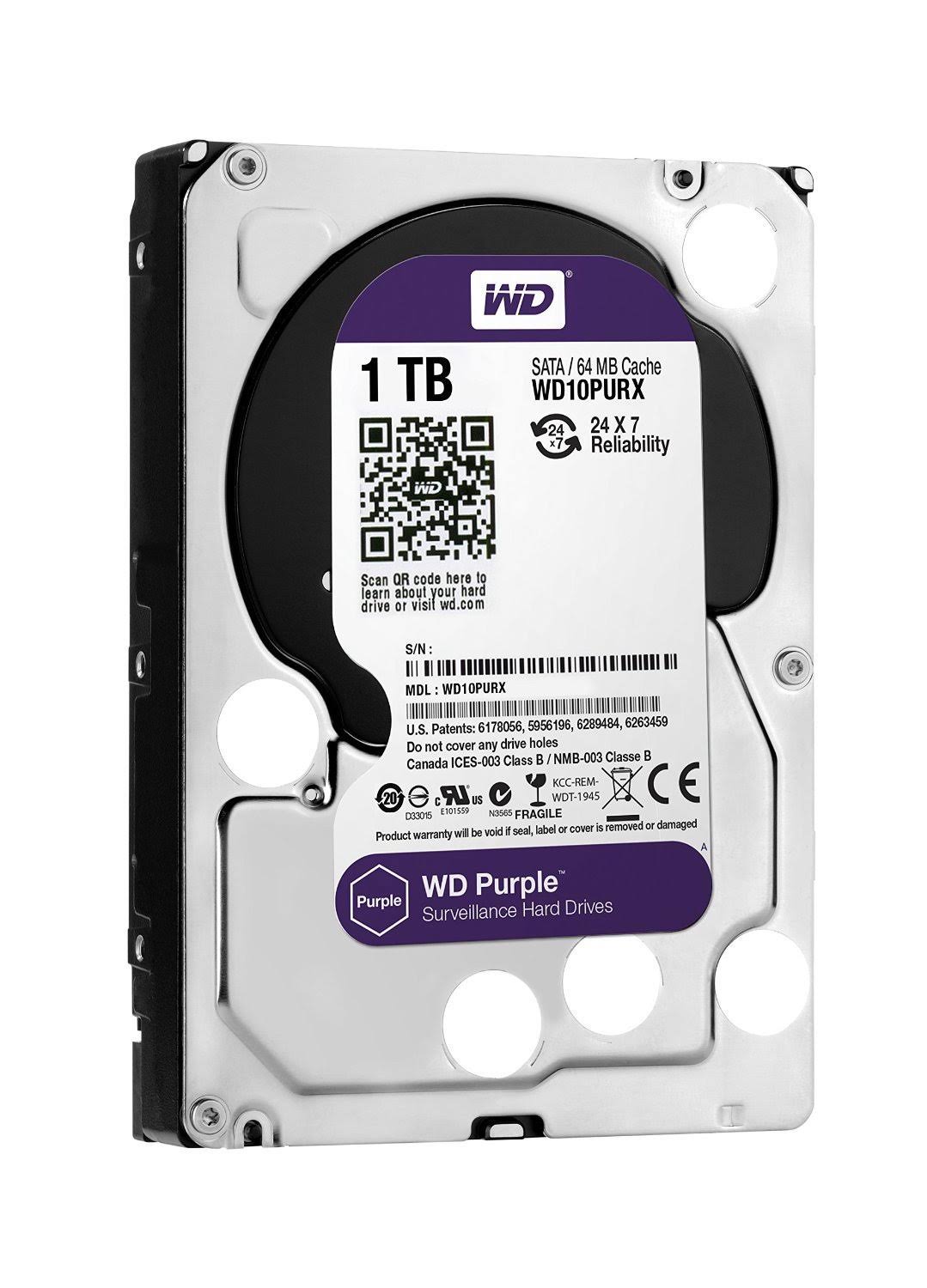 WD Purple 1TB Surveillance Hard Disk Drive - 5400 RPM Class SATA 6 GB/s 64MB Cache 3.5 inch - WD10PURX