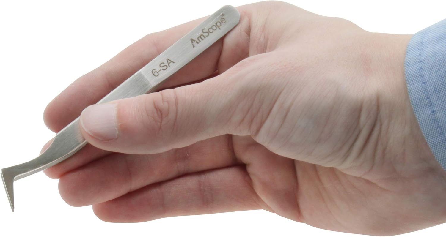 AmScope - High Precision 4 3/4 in. Angled Fine Tip Tweezers - Multi-Pack - 5 pcs