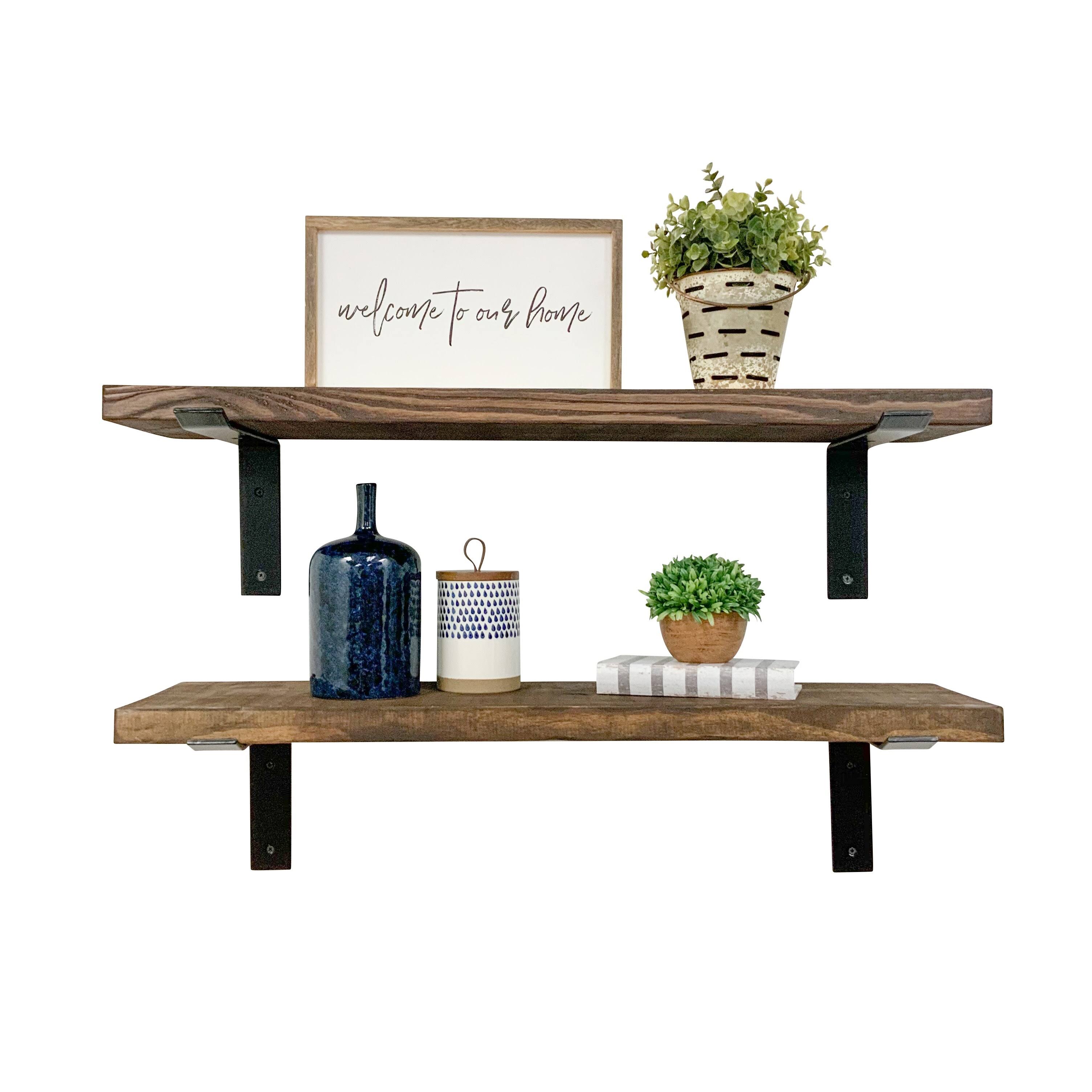 Del Hutson Designs Industrial Bracket Shelves, Set of 2, 36x22 (Dark Walnut)