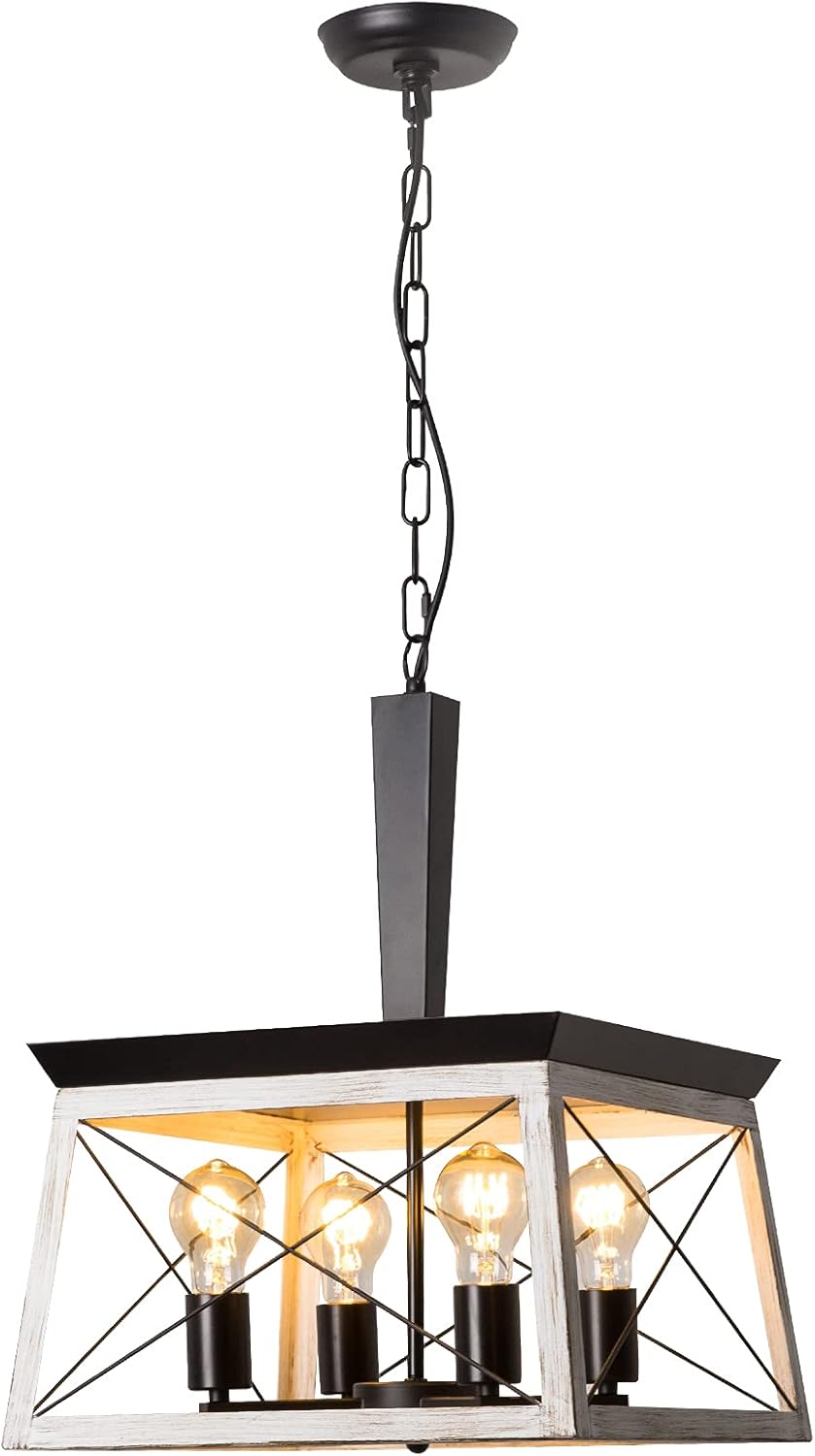 Poiaeusant, 5Lights Black & White Oak Rectangular Linear Farmhouse Island Light Kitchen Lighting Fixture for Kitchen Dining Room Hallway Warehouse (Bulb not Included )