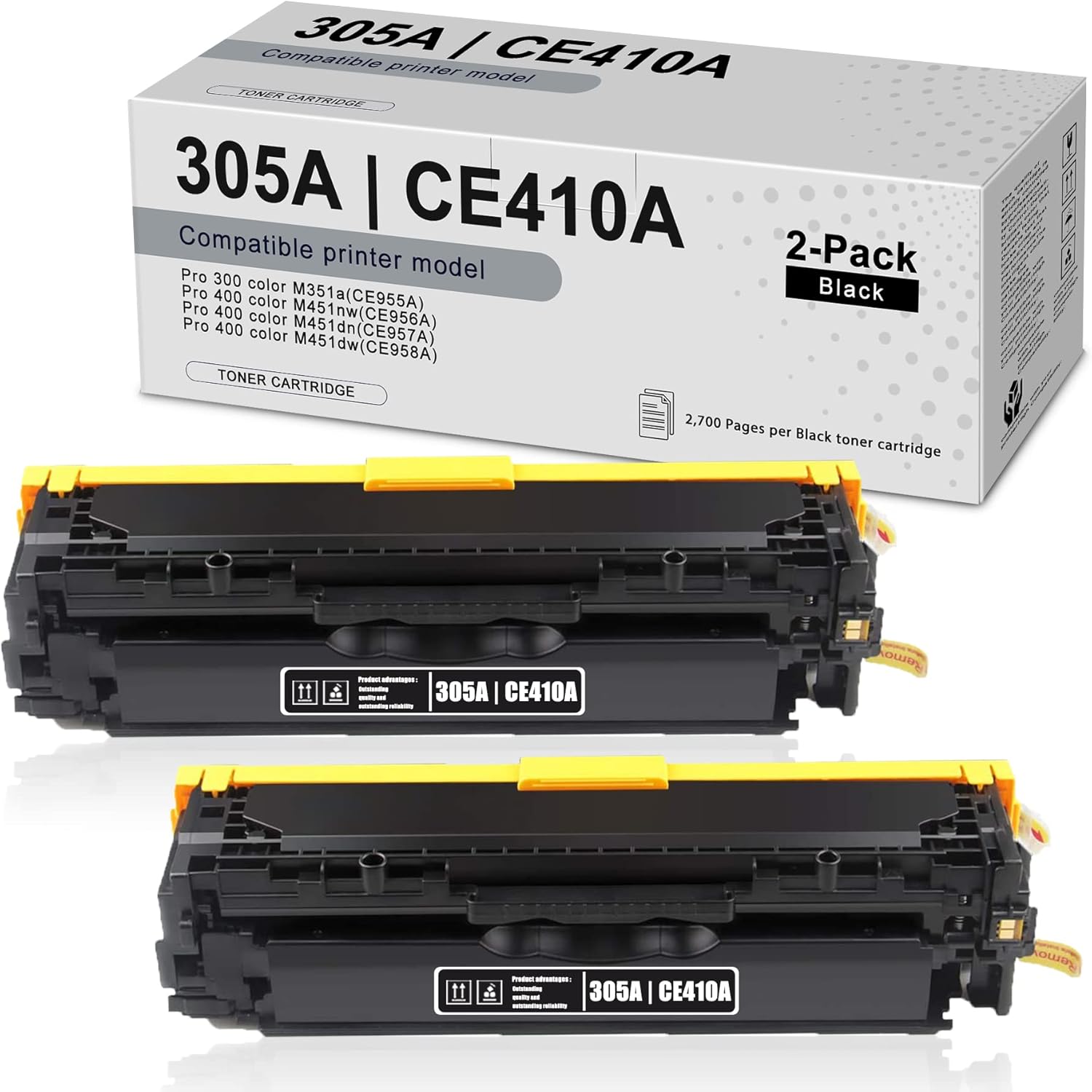 2 Pack Compatible 305A | CE410A Toner Cartridge Replacement for Pro 300 Color M351a(CE955A) MFP M375nw(CE903A) Pro 400 Color M451nw(CE956A) [Black],Sold by ALUMUINK. Pack of 2