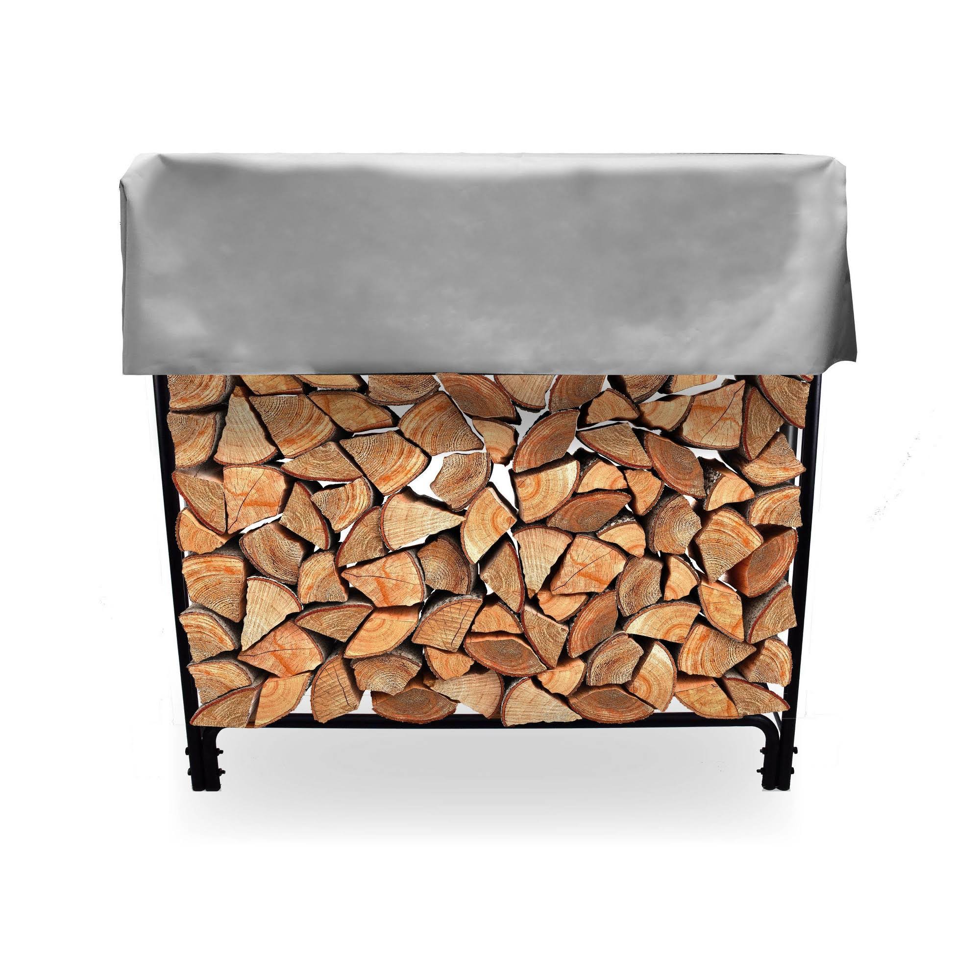 4' Metal Firewood Log Rack with Cover - Backyard Expressions