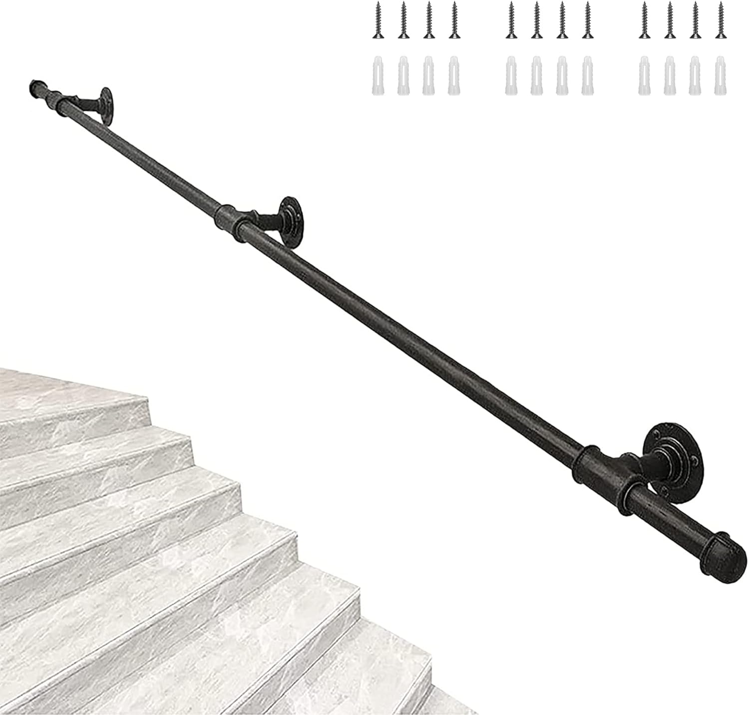 Loyesm Handrail for Indoor Stairs 6.6ft,2 Sections Grab Rails for Disabled Elderly,Metal Interior Hand Railing for Stairs Wall Mount,Black (6.6FT)