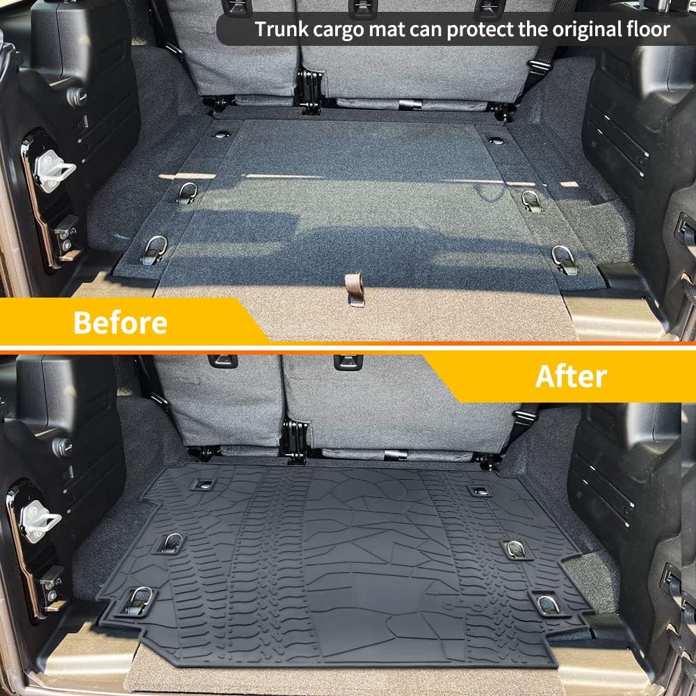 MEALAM Cargo Liner Mat for 2018-2021 Wrangler JL 4 Door, All Weather Waterproof Odorless Rear Trunk Tray Projector, Heavy Duty Custom Fit Cargo Area Trunk Liner Mat Accessories Pack of 2