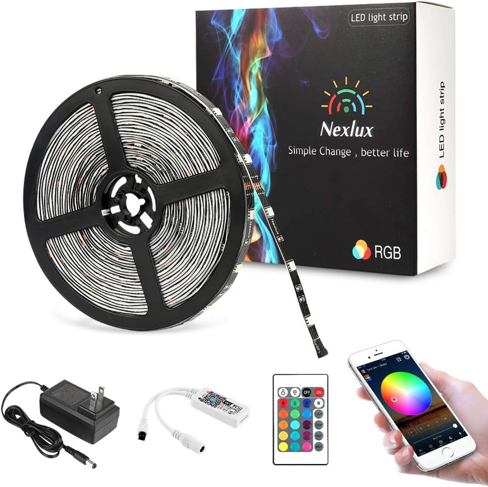 Nexlux Led Light Strip, WiFi Wireless Smart Phone Controlled 32.8ft Non-Waterproof Strip Light Kit Black PCB 5050 LED Lights,Working with Android and iOS System,IFTTT Pack of 2