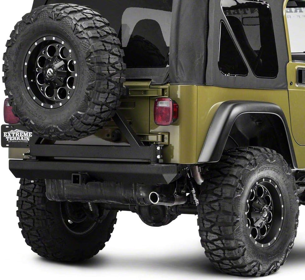 Redrock 4x4 Rock Crawler Rear Bumper with Tire Carrier; Textured Black Compatible with 87-06 Jeep Wrangler YJ & TJ