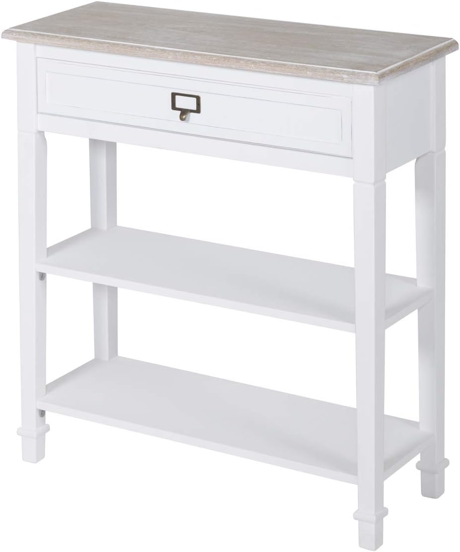 kinbor Accent White Console Table with Drawer and Shelf, Wood Sofa Table with Storage for Entryway Hallway Living Room