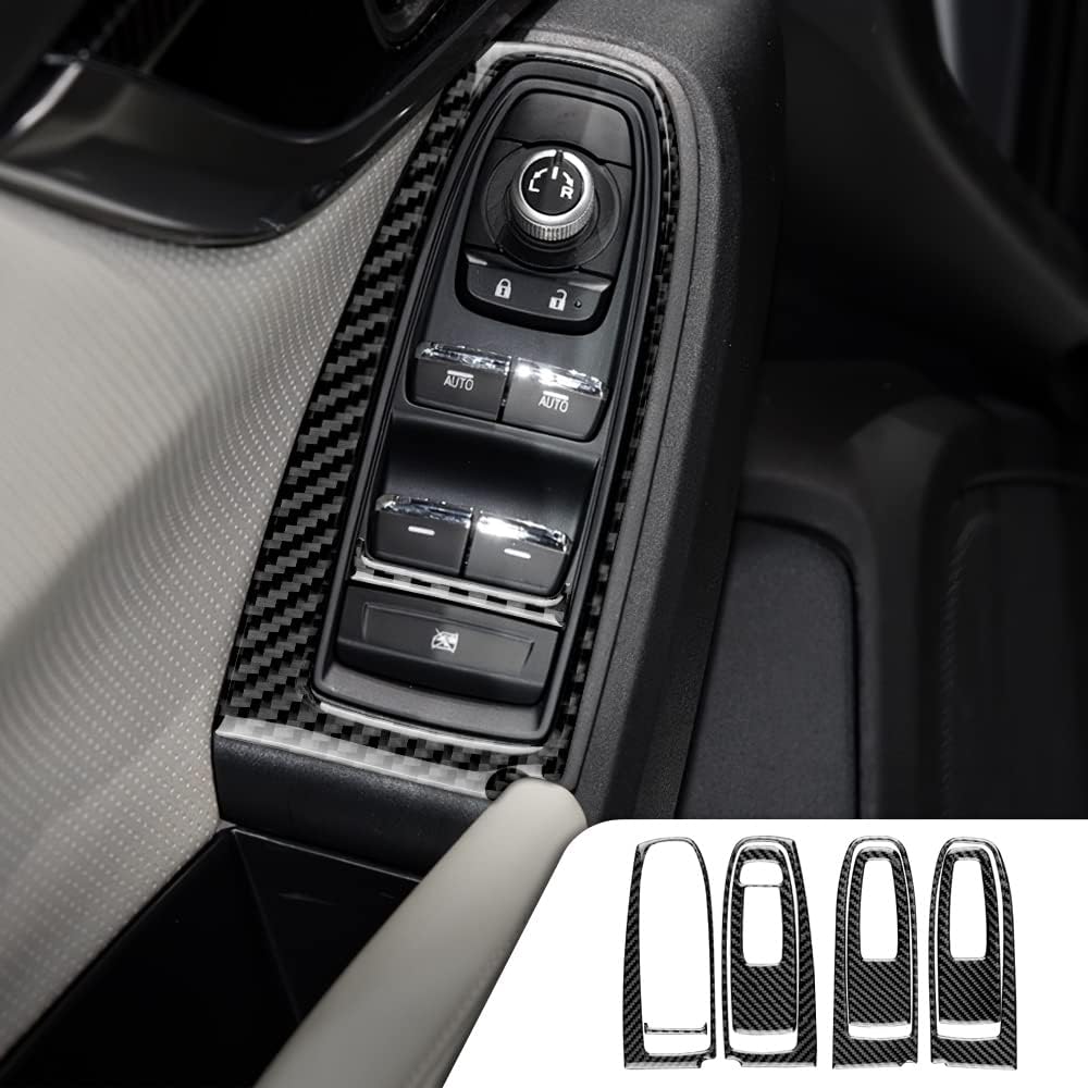AIRSPEED Car Door Window Control Switch Cover Window Lifter Button Frame Panel Sticker Carbon Fiber Interior Trim for Subaru Impreza 2017-2019 Crosstrek 2018-2021 Accessories (Black)