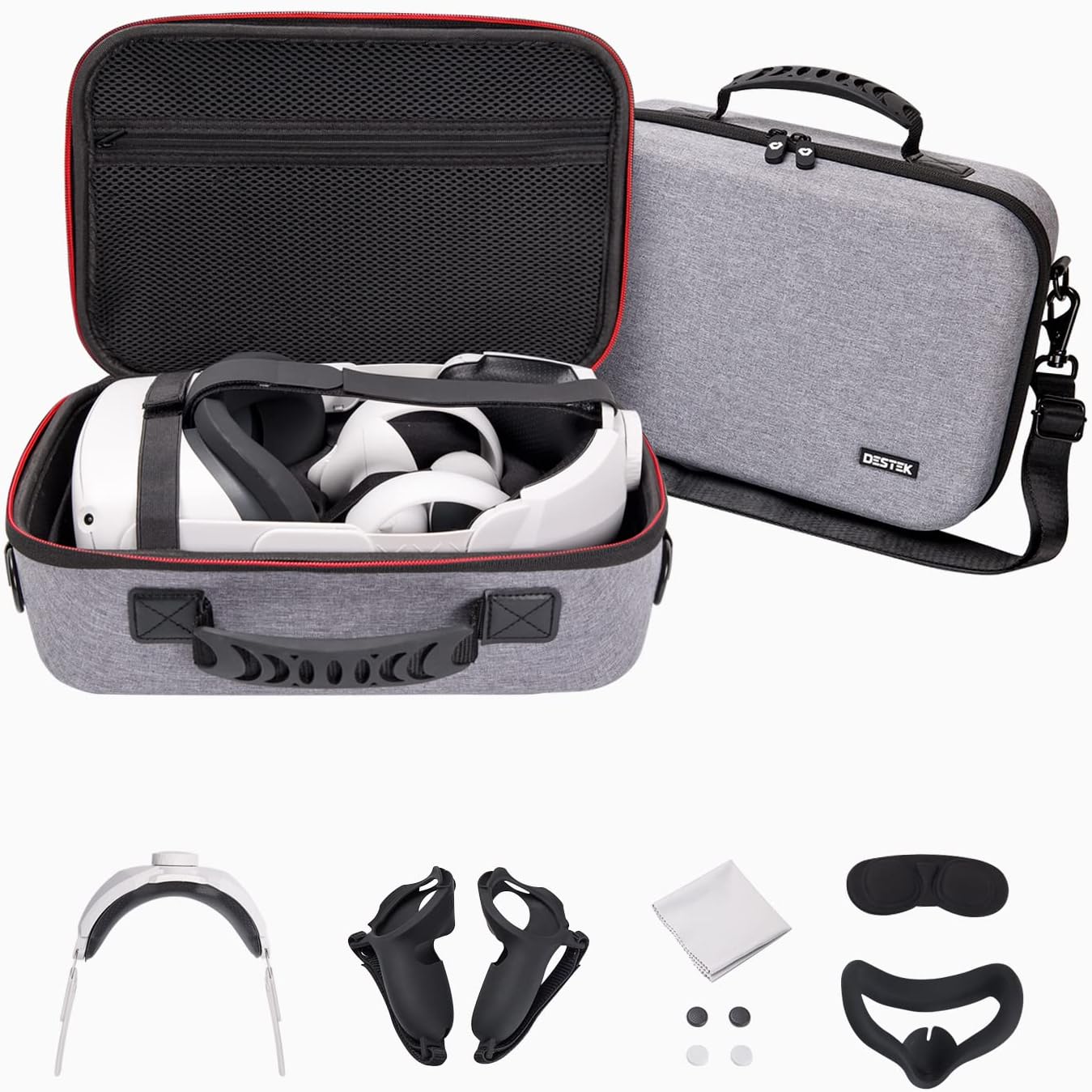 DESTEK All in One Oculus/Meta Quest 2 Accessories Bundle, Carrying Case Set Oculus Fit Pack for Quest 2 Included Head Strap, Controller Grips, Silicone Face Cover and Multiple Travel Games Kit (7PCS) Pack of 2