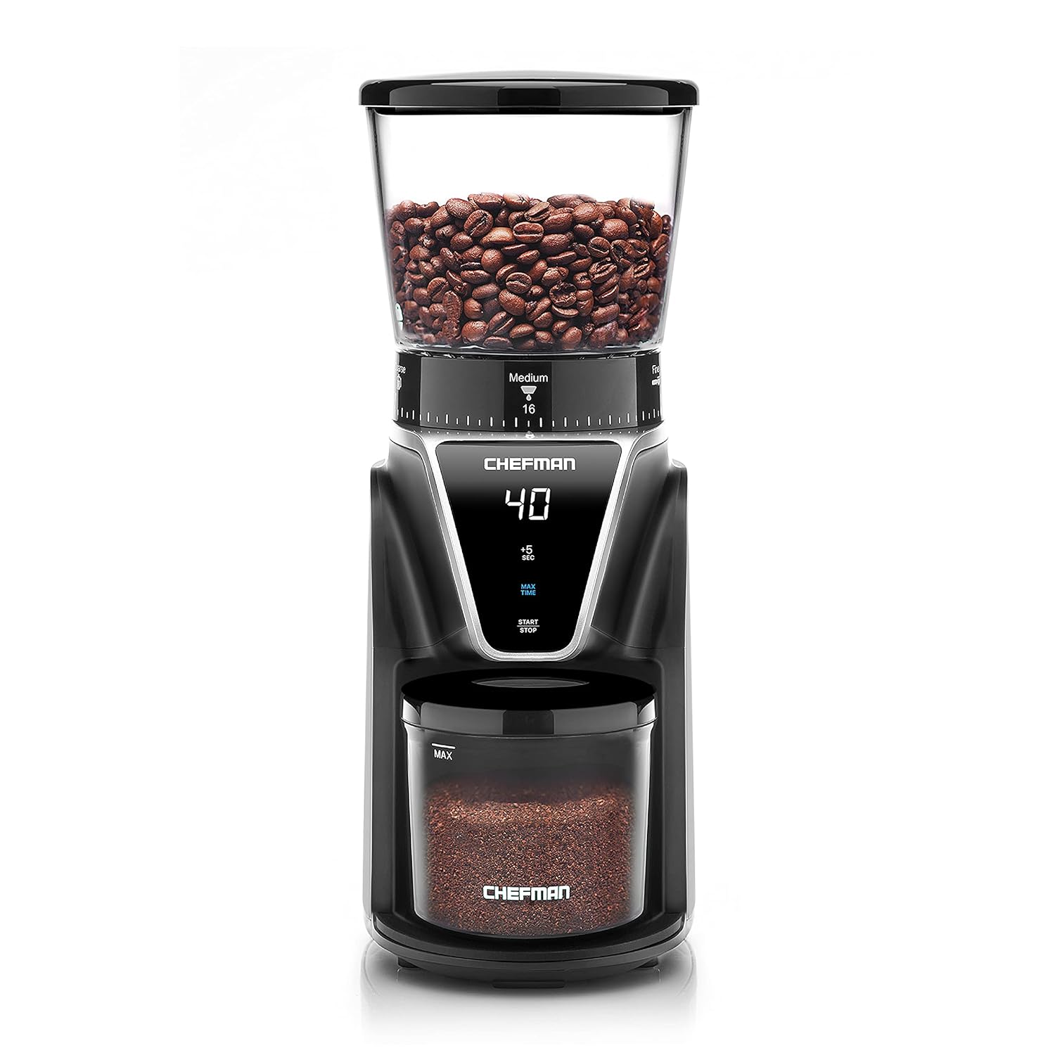Chefman Conical Burr Coffee Grinder, Create The Boldest & Most Flavorful Grind With 31 Settings From Coarse To Extra Fine, One-Touch Digital Control & 9.7-oz Bean Capacity