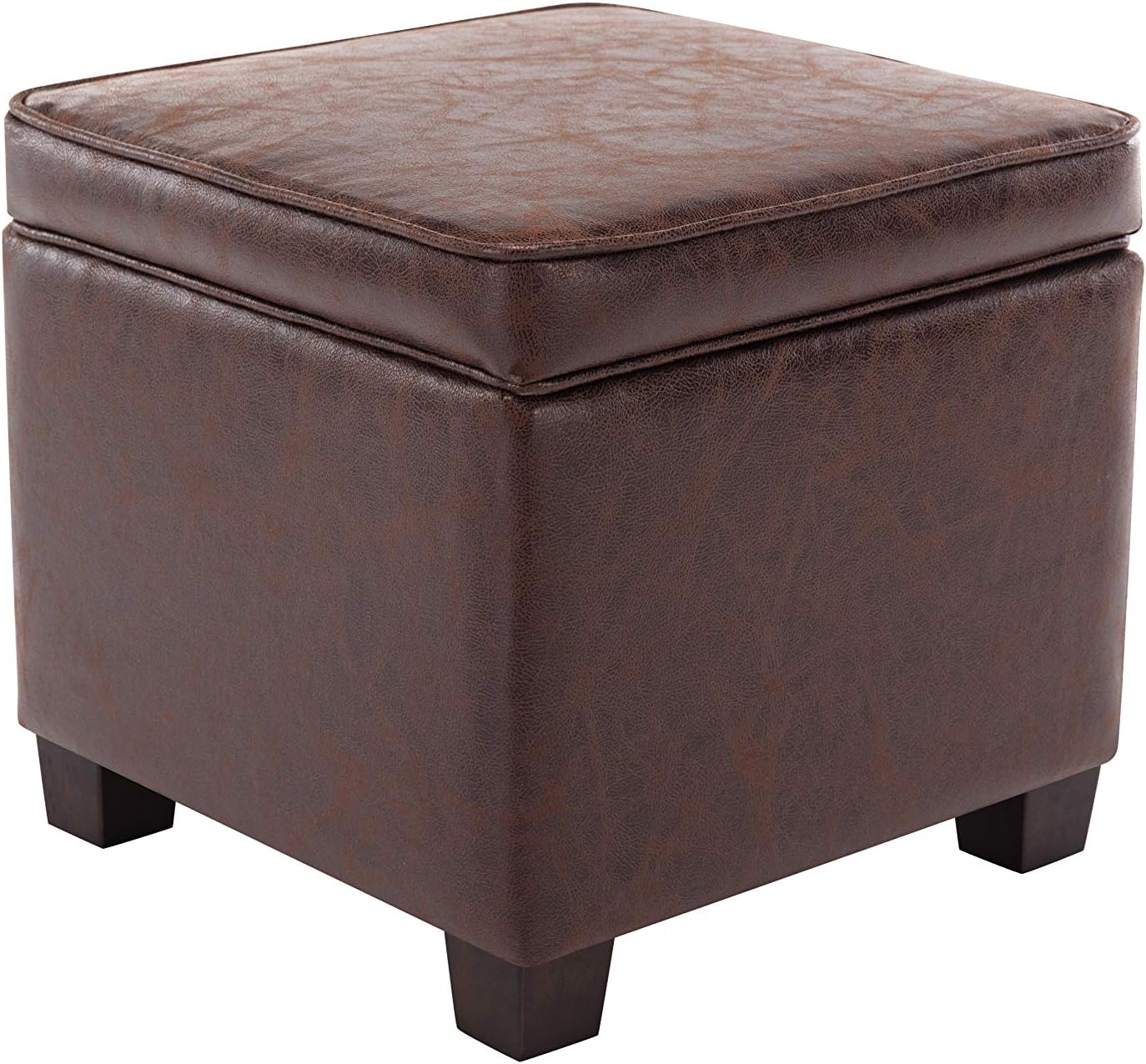 WOVENBYRD 17.5-Inch Storage Ottoman with Accent Piping and Lift Off Lid, Cream