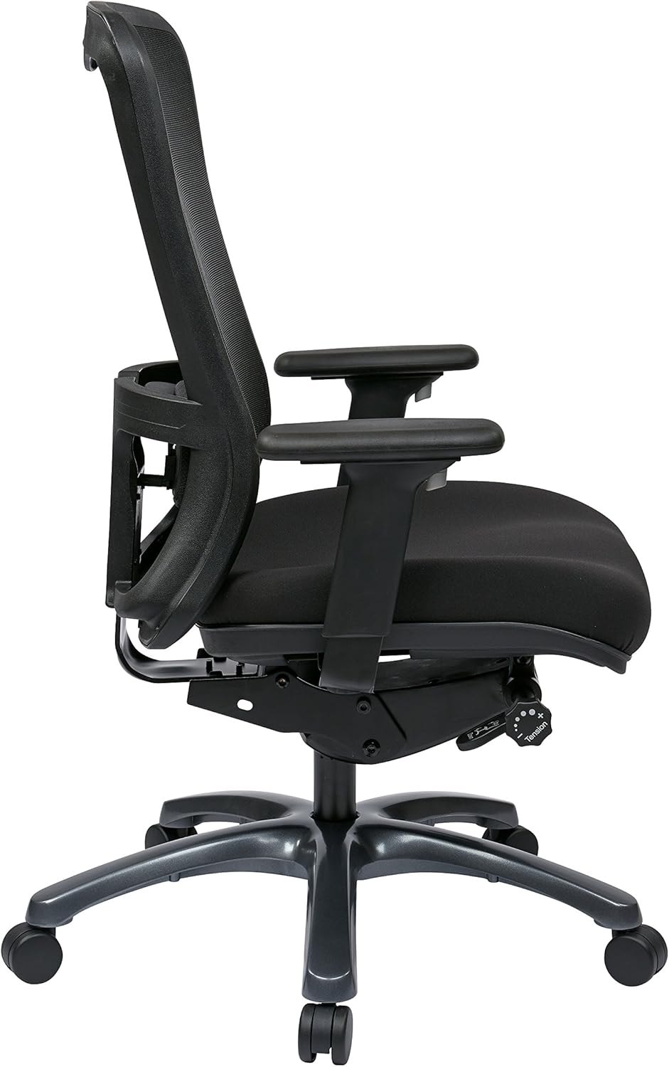 Office Star ProGrid Mesh Back and Padded Coal FreeFlex Seat, Adjustable Arms and Lumbar, Titanium Finish Base Adjustable High Back Chair, Black
