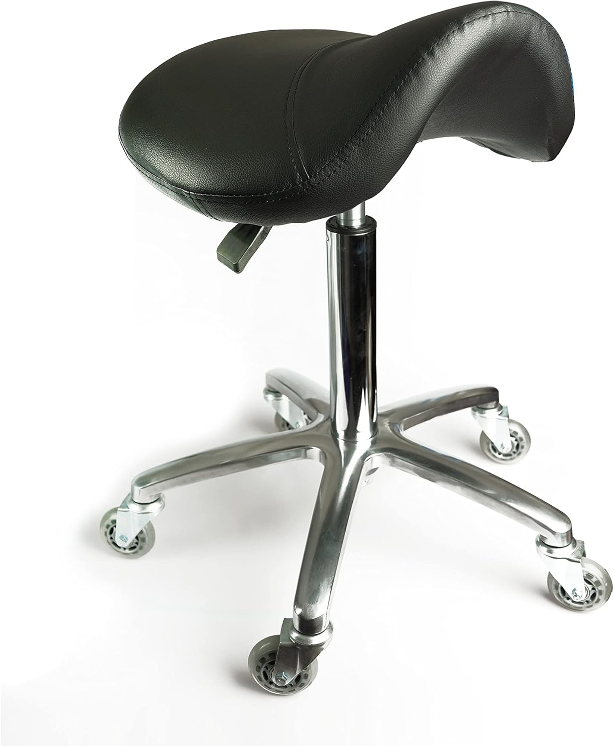 Unique Saddle Stool | Ergonomic Adjustable Hydraulic Saddle Chairs with Wheels | 360 Degree Rotation and Adjustable Height Padding Black Chair Seat