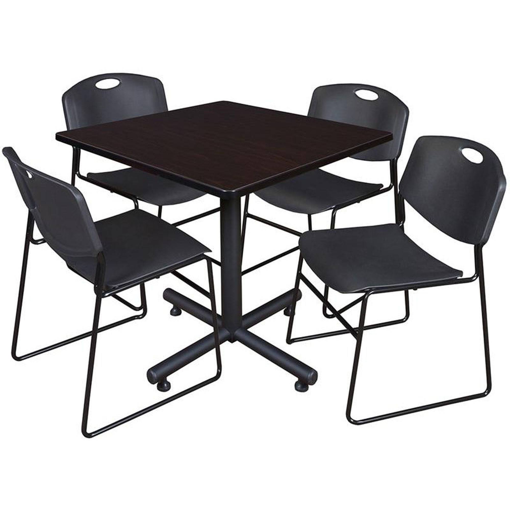 Regency Kobe 42x22 Square Breakroom Table- Mocha Walnut u0026 4 Zeng Stack Chairs- Black