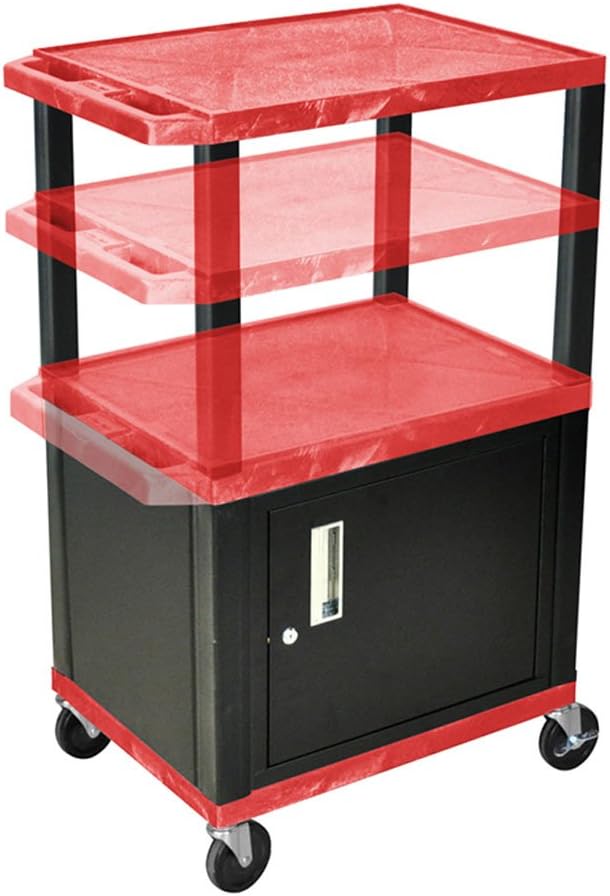 Luxor Rolling Multipurpose Utility Storage Cart with Cabinet Red and Black