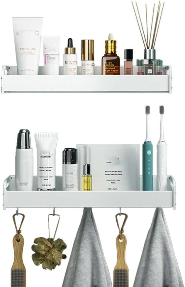 Bathroom Shelving Adhesive Bath Shelf No Drilling Bathroom Shelf Wall Mounted with Hook Space Aluminum for bathroom kitchen-black_40cm