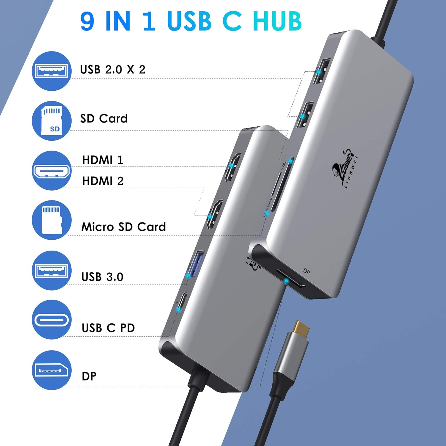 Docking Station Dual Monitor, 9-in-1 Triple Display USB C to Dual HDMI Adapter with DisplayPort, 87W PD, 3 USB, SD/TF Card Reader, Docking Station Dual Monitor for Thunderbolt 3/USB-C(DP Alt) Laptops Pack of 2