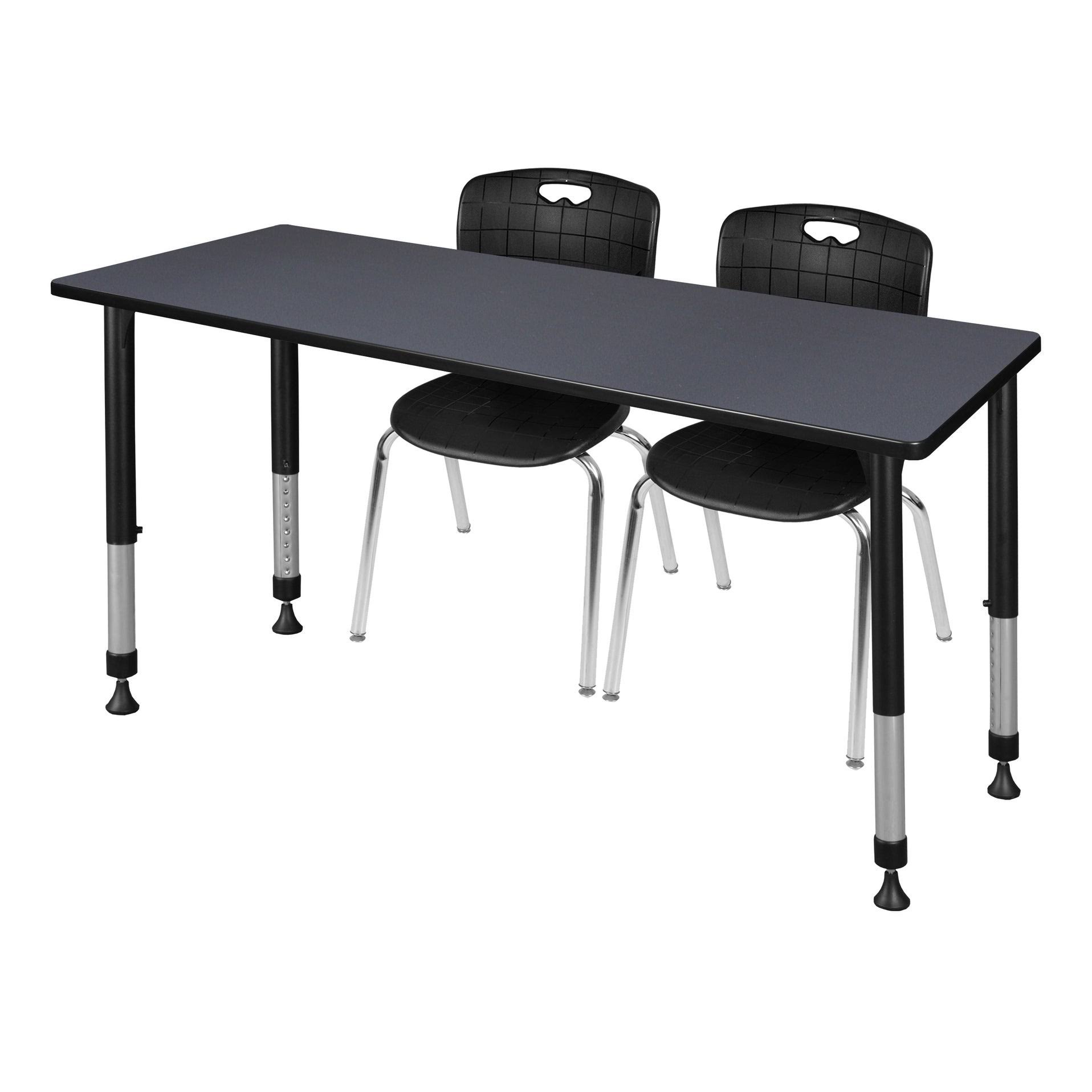 Regency Kee 60x22 x 24x22 Height Adjustable Classroom Table - Grey u0026 2 Andy 18-in Stack Chairs- Black