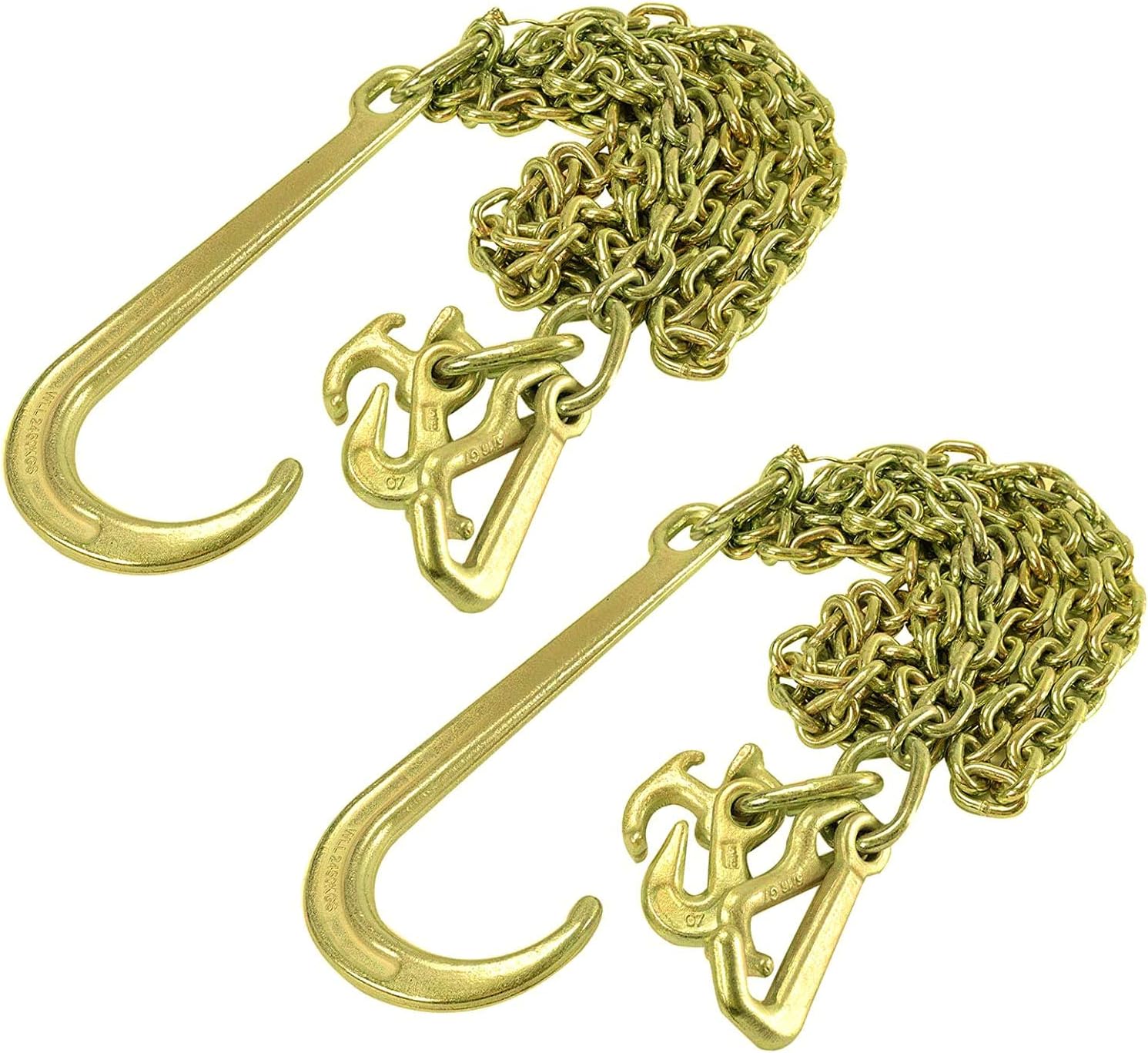 BLACKHORSE-RACING Grade 70 5/16 Inch x 10 Feets Transport Tow Chain J Hook Long Shank w/R T J Grab Hook Yellow Zinc - 3,700 lbs. Safe Working Load