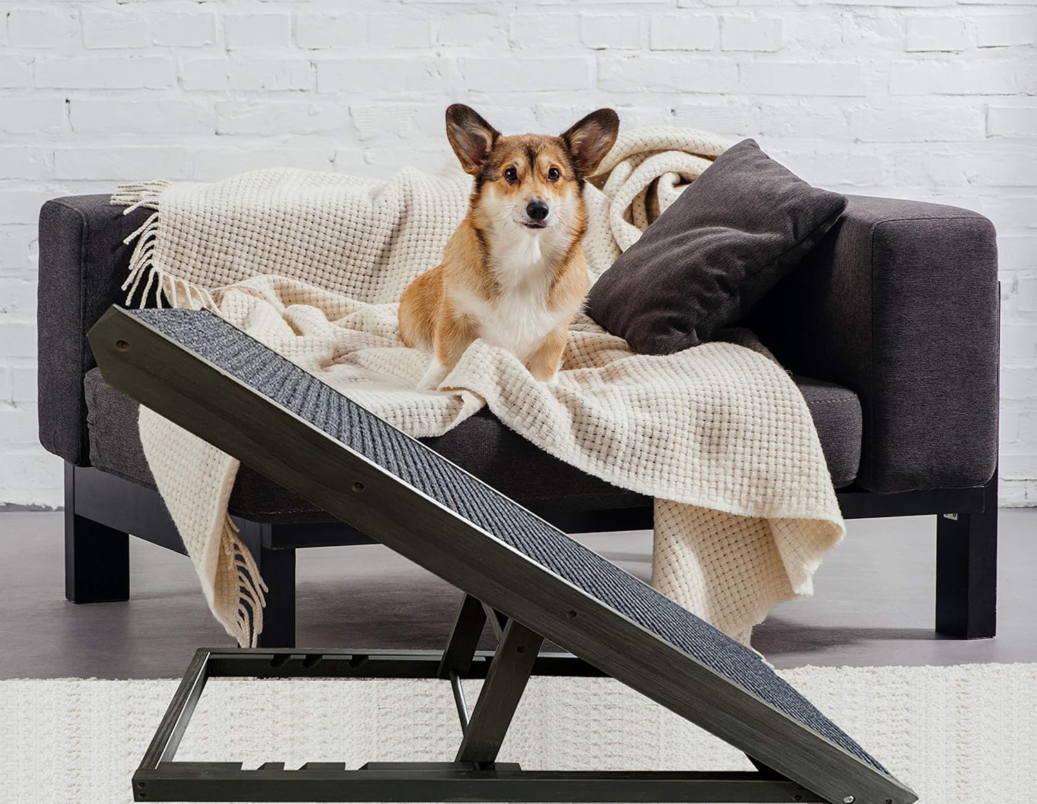 Best Companions Upgraded Durable Wood Ramps,Good Couch Access for Dogs and Cats-Support up to 100lb,Non-Slip Carpet Surface,Great for Older Animals Pack of 2