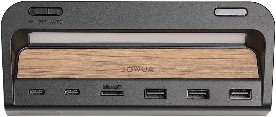 JOWUA USB Hub with LED Light for Tesla Model 3 / Model Y DashCam Sentry Mode Reader Smart Sensor LED (USB-C +USB-A (Model Y/ 2020 Model 3), Brown / Wood) Pack of 2