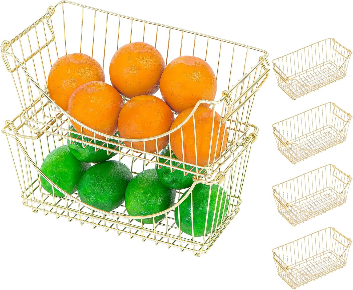 Smart Design Stacking Baskets Organizer - Medium (12.63 x 5.5 Inch) - w/ Handle - Steel Metal - Food, Fruit, & Vegetable Safe - Kitchen [Chrome] - Set of 6 Pack of 2