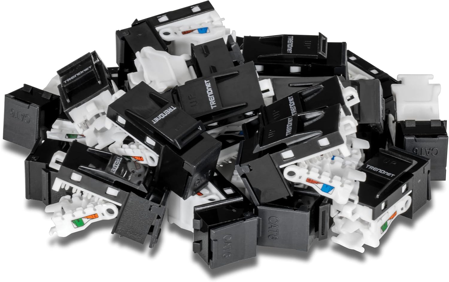 TRENDnet Cat6 Keystone Jack, 25-Pack Bundle, TC-K25C6, 90&deg; Angle Termination, Compatible with Cat5, Cat5e, & Cat6 Cabling, Color-Coded Labeling for T568B Wiring, Gold-Plated Contacts, Tool-less Design