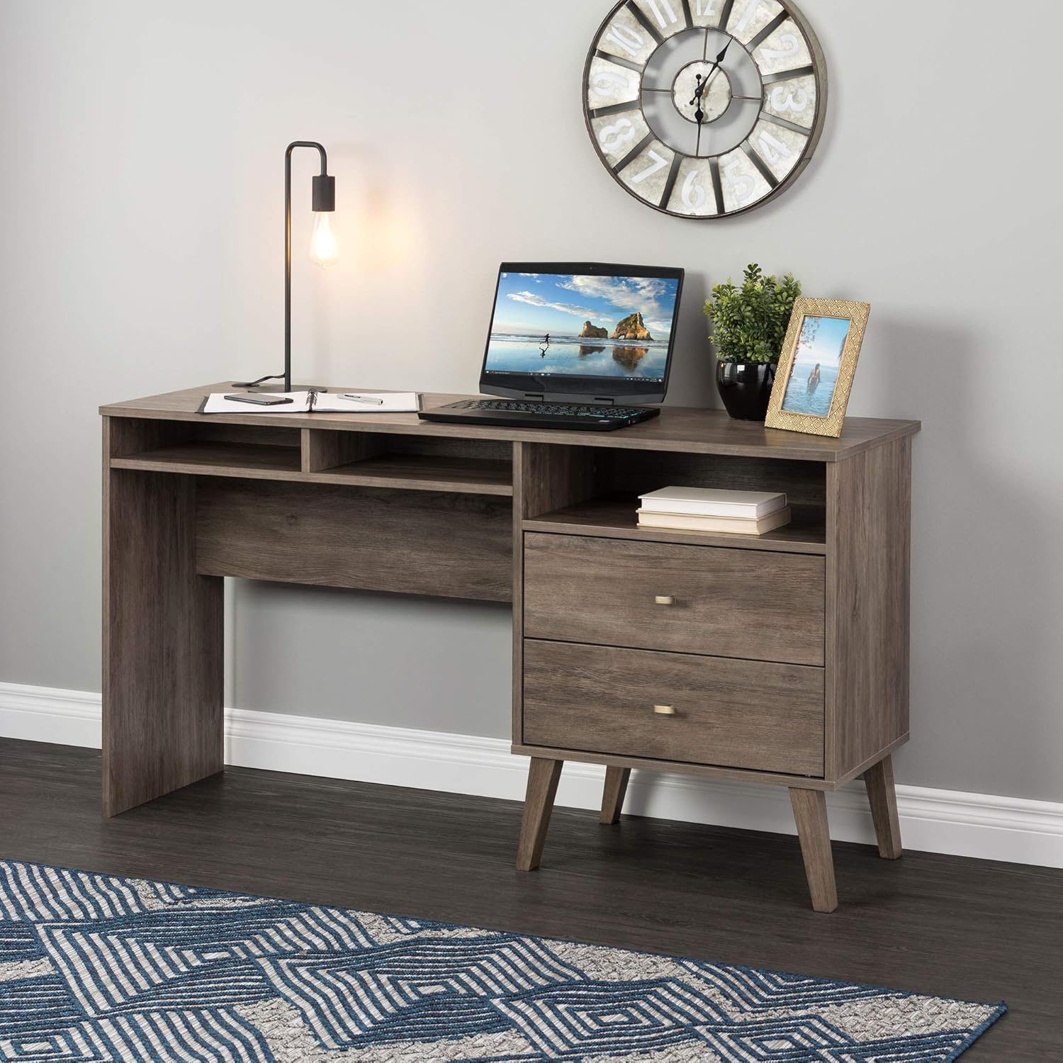 Prepac Milo Desk with Side Storage and 2 Drawers, 55