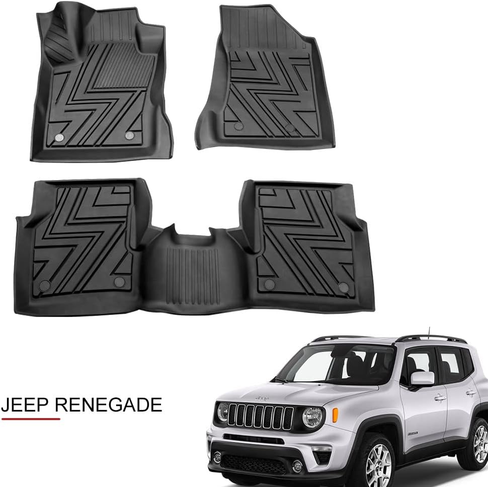 Aosky Floor Liner Floor Mat Compatible with Jeep Renegade 2015-2021, All Weather Durable Non-Slip Rubber (1st & 2nd Row Black)