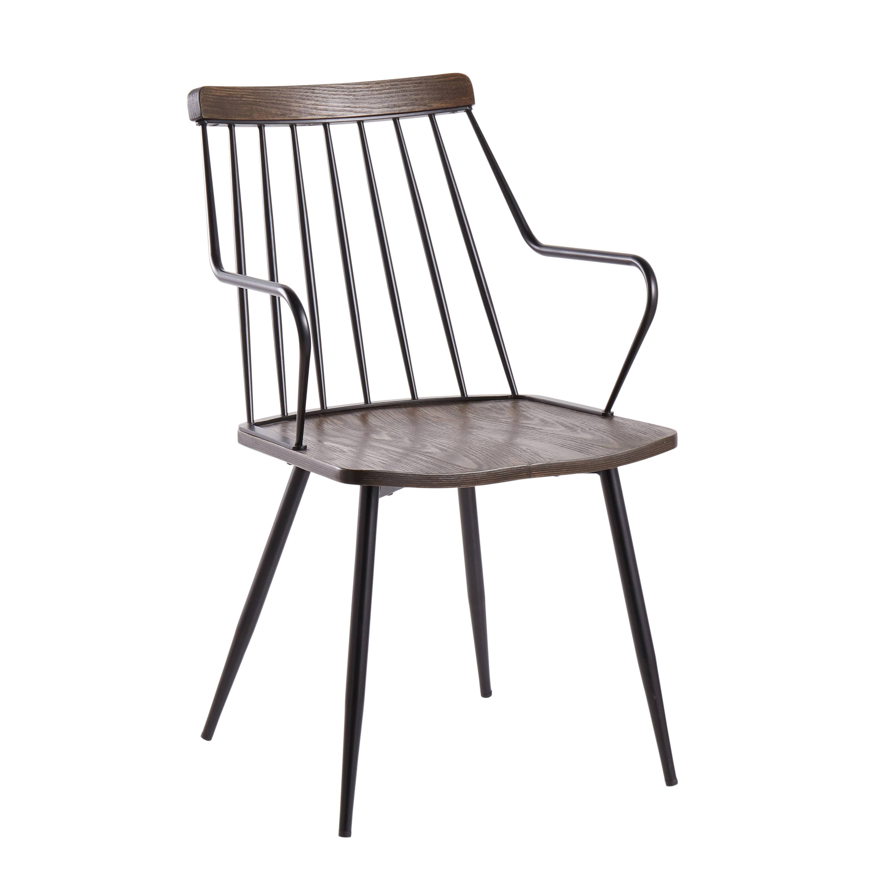 LumiSource Preston Chair - Black Metal, Dark Walnut Wood