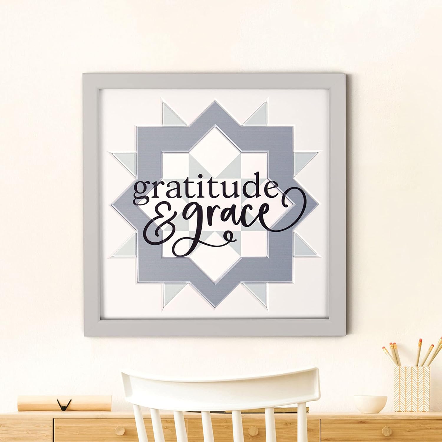 P. Graham Dunn Gratitude and Grace Sharkskin Grey 22 x 22 Wood Quilted Framed Art Sign