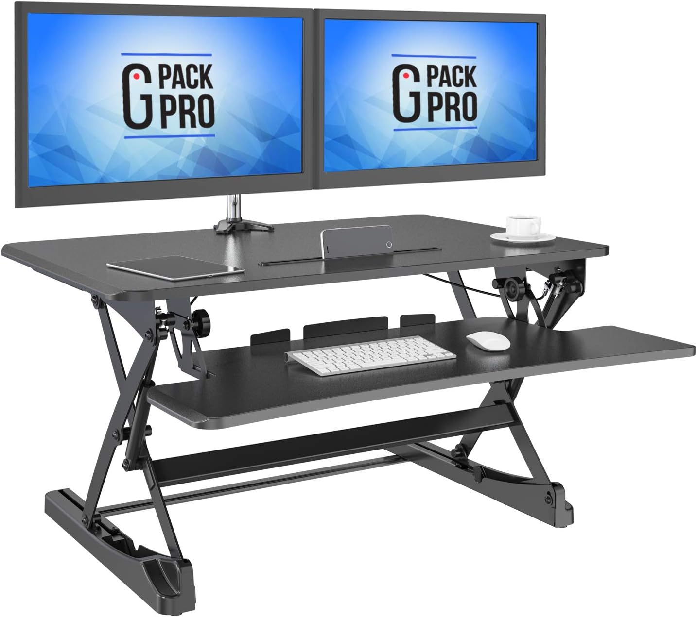 G-PACK PRO - Desktop Standing Desk Converter | Sit-To-Stand Work Desk Riser | Adjustable from 5.7” to 19.7” | Fits Dual Monitor -Removable Keyboard Tray | Ergonomically Designed for Multipurpose Works