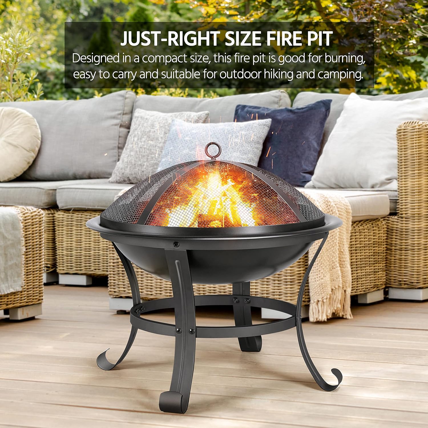 Yaheetech Fire Pit, 22in Fire Pits for Outside Outdoor Wood Burning Firepit BBQ Grill Steel Fire Bowl with Spark Screen Cover, Log Grate, Poker for Camping Beach Bonfire Picnic Backyard Garden