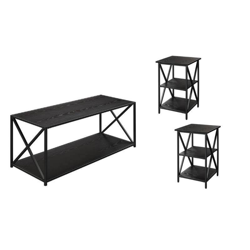 Home Square 3 Piece Coffee Table Set with Coffee Table and (Set of 2) End Table in Black