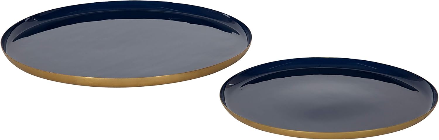 Kate and Laurel Neila Modern Tray Set, 2 Pieces, Black and Gold, Decorative Trays for Storage and Display Pack of 2