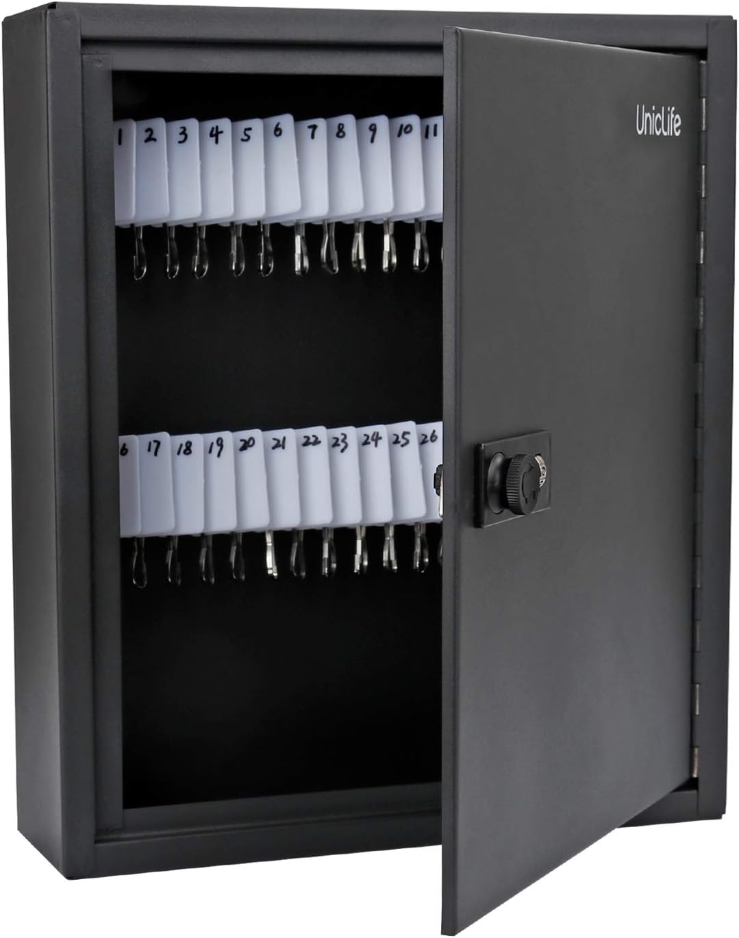 Uniclife 60 Keys Slotted Key Cabinet Steel Security Safe Lock Box with Combination Lock, Black Pack of 2