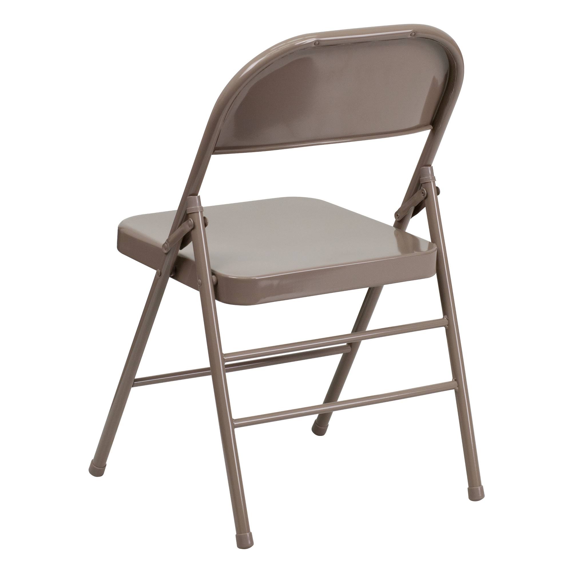 Emma and Oliver 2 Pack Triple Braced u0026 Double Hinged Beige Metal Folding Chair