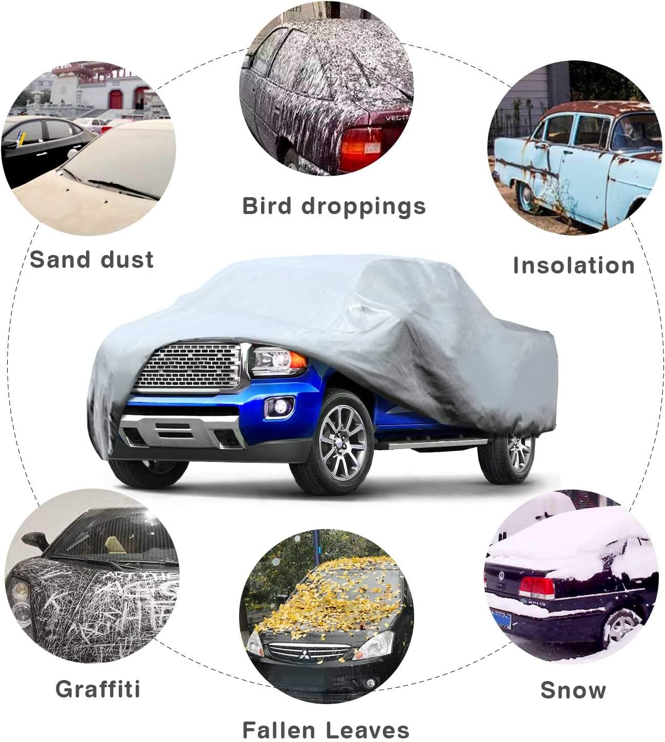 Leader Accessories Pick Up Truck Cover 3 Layer Dustproof Windproof UV Protection Car Cover Up to 249