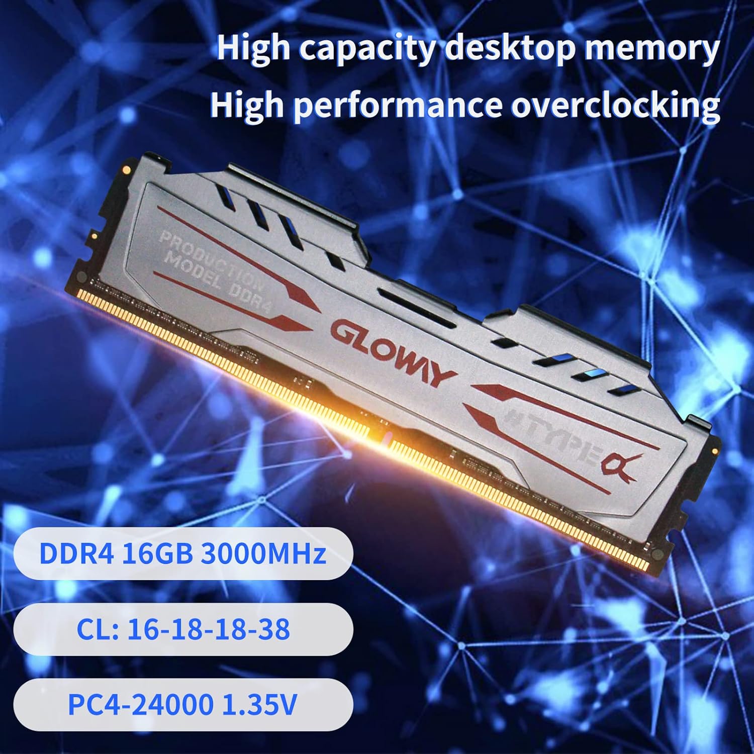 Gloway Ram 16GB 3000MHz (PC4-24000) CL16 1.35V Aluminum Desktop Memory Module ram Pack of 2