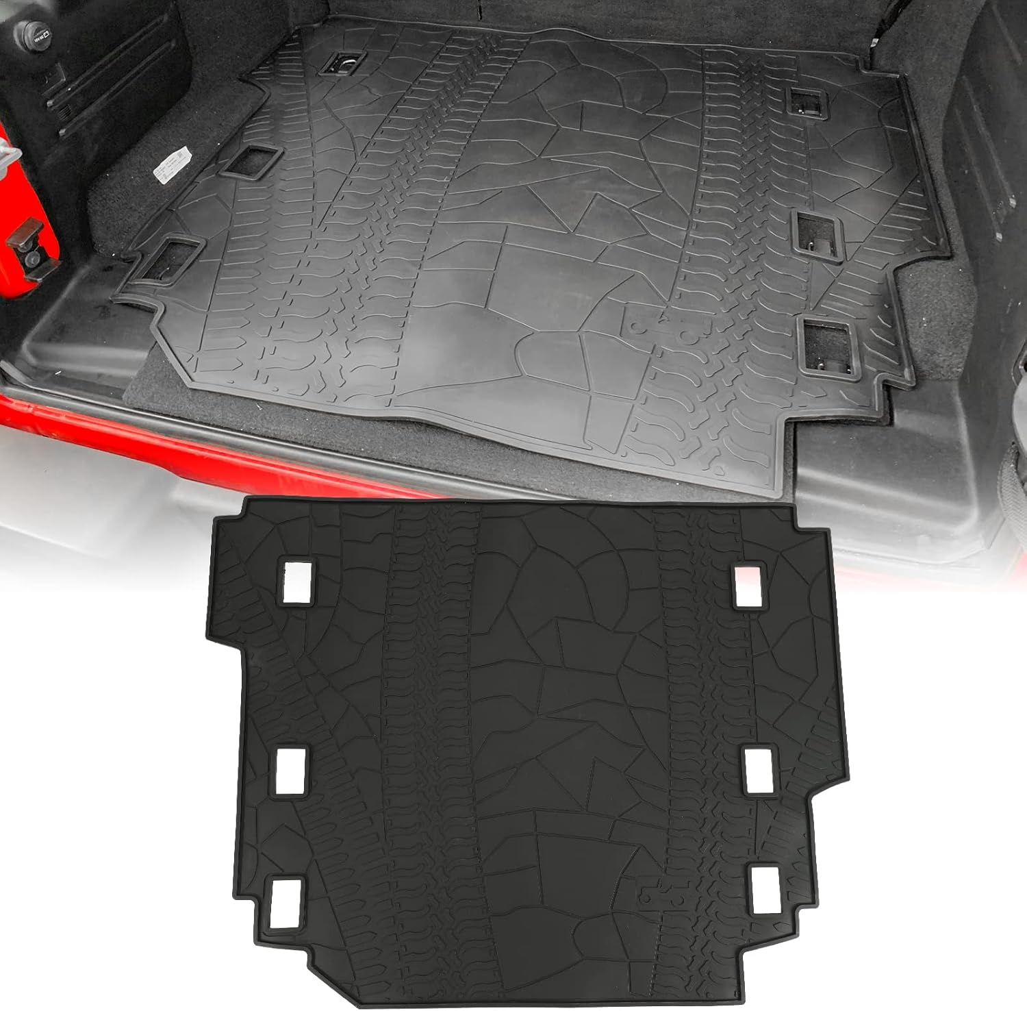 Black Rear Trunk Cargo Mat Compatible with 2018 2019 2020 2021 Jeep Wrangler JL Unlimited 4 Door Without Subwoofer All-Weather Guard Trunk Liner Carpet