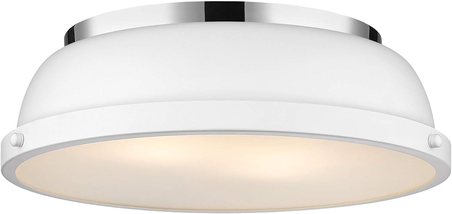 Golden Lighting 3602-14 CH-WH Duncan Flush Mount, Chrome with White Shade Pack of 2