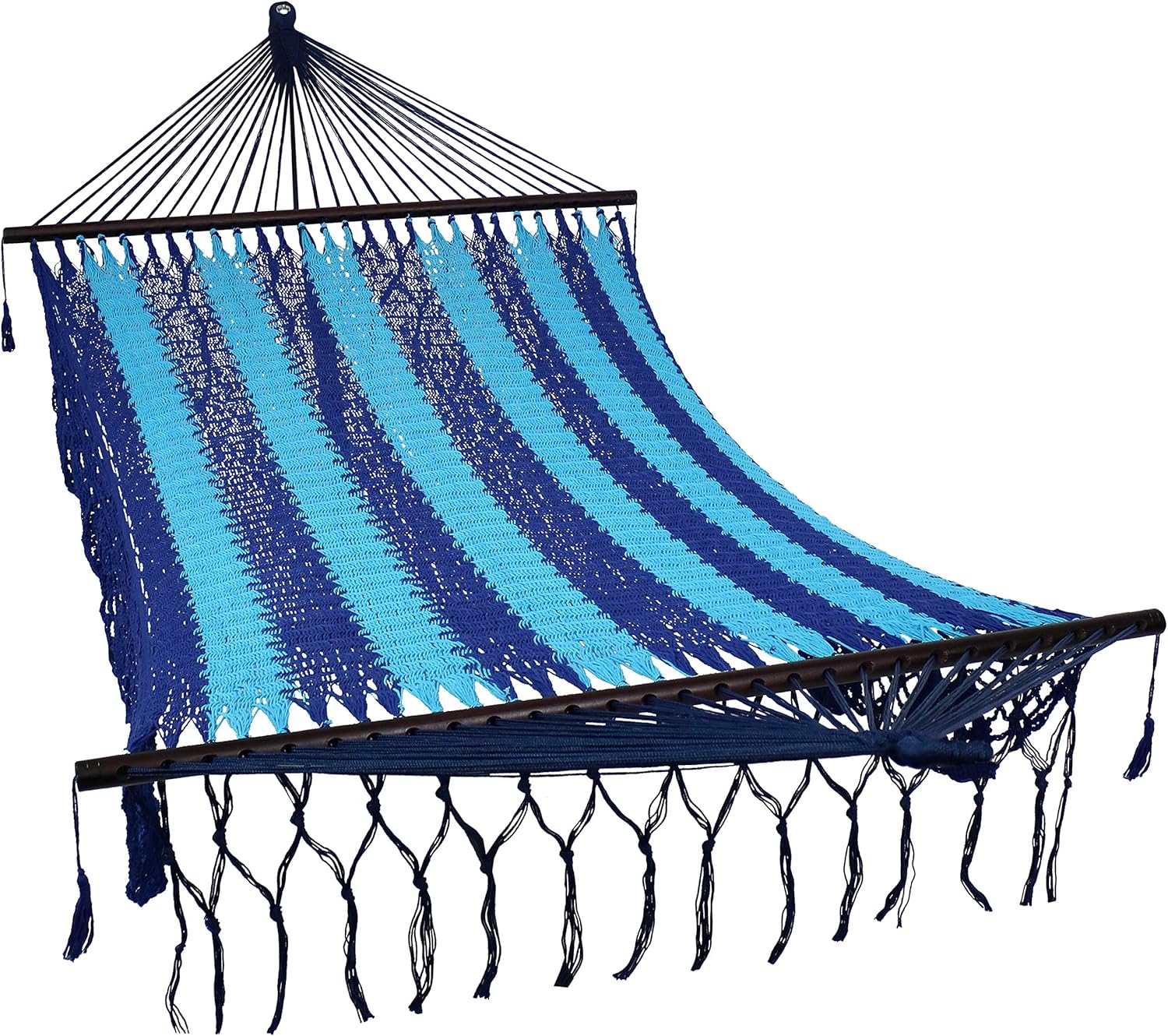 Sunnydaze Deluxe Hand-Woven Cotton Hammock with Spreader Bars - Heavy-Duty 770-Pound Weight Capacity - American Style - Blue