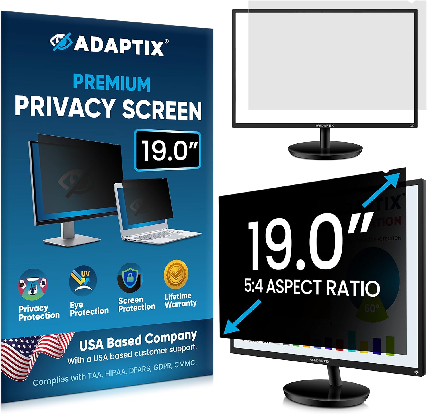 Adaptix Monitor Privacy Screen 24&rdquo; &ndash; Info Protection for Desktop Computer Security &ndash; Anti-Glare, Anti-Scratch, Blocks 96% UV &ndash; Matte or Gloss Finish Privacy Filter Protector &ndash; 16:9 (APF24.0W9)