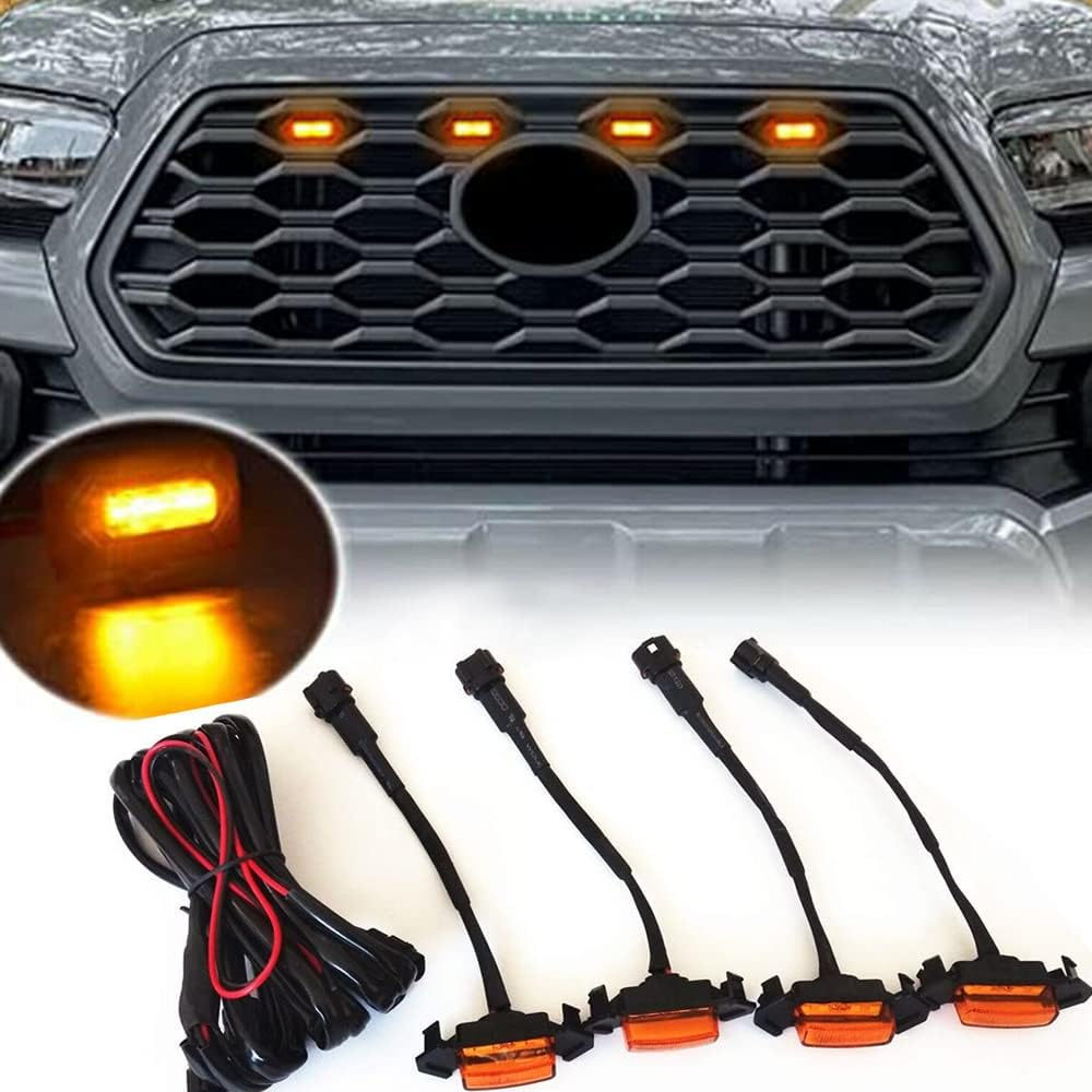 4PCS Front Grille Amber LED Lights Kit Compatible with 2016-19 Toyota Tacom TRD Pro Grill