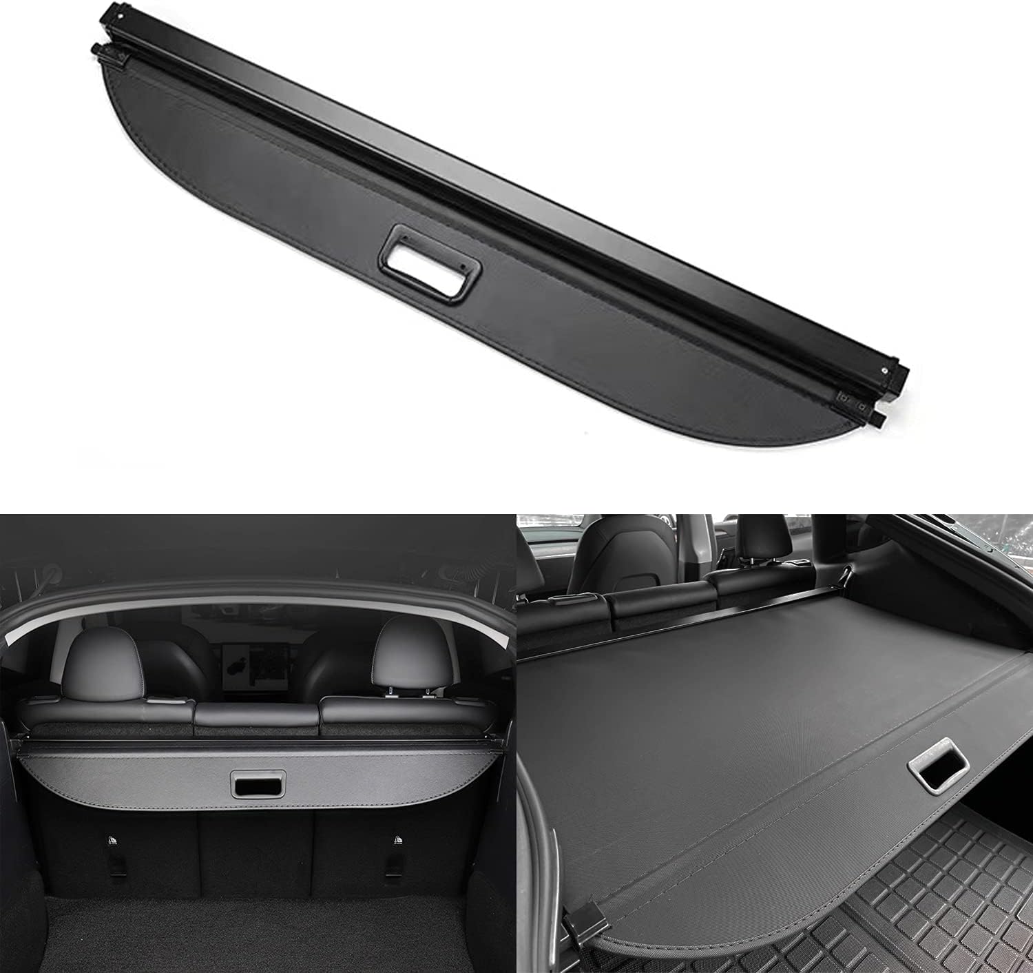 KIKIMO Tesla Model Y Cargo Cover, Tesla Model Y Accessories, Retractable Rear Trunk Privacy Cover, Thick Canvas Sunshade Cover Fit for 2021 2020 (No Drilling Required)