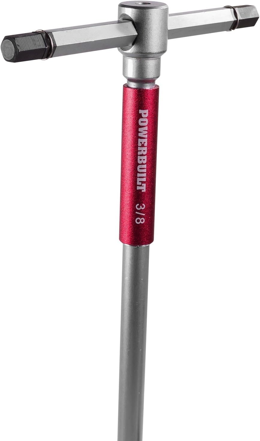 Powerbuilt 8 Pc SAE T-Handle Hex Allen Key Wrench Set w/ Speed Sleeves for Fast Spinning Action, Sliding Top Handle for &ldquo;T&rdquo; or &ldquo;L&rdquo; Shape, Long Shafts, Storage Rack, Auto, Bicycle, Moto - 941644