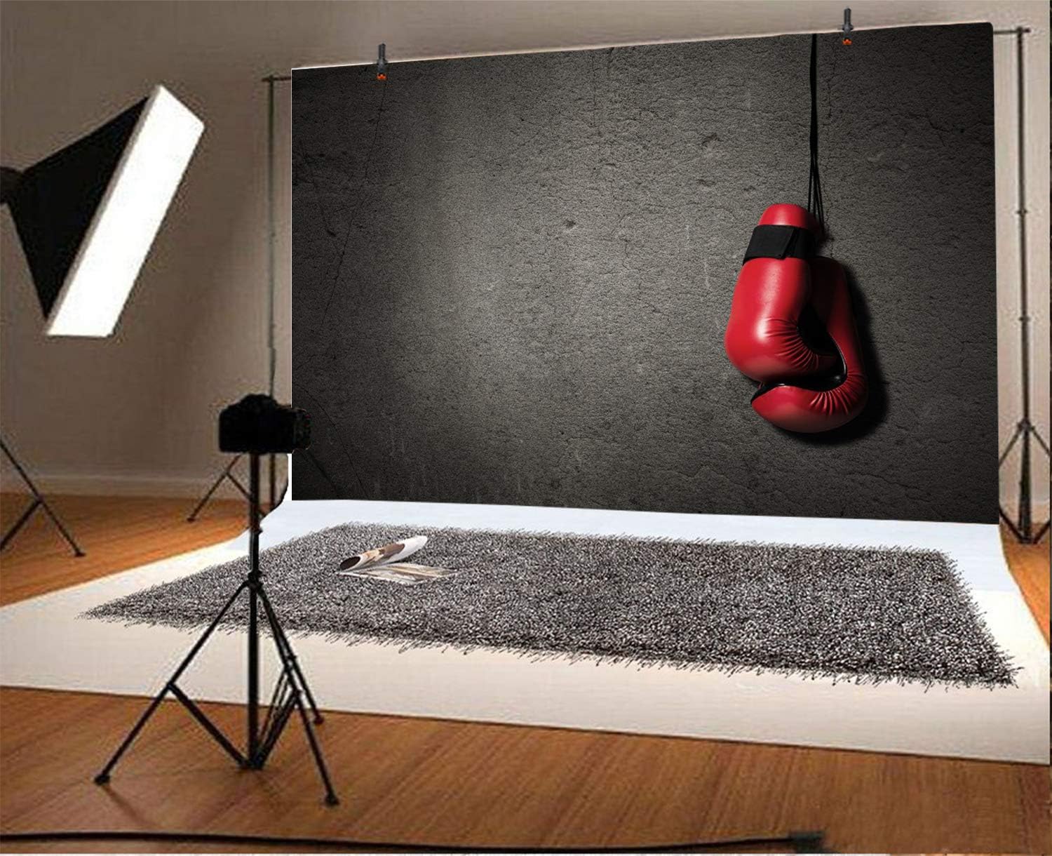 Baocicco 10x8ft Dark Backdrop Vinyl Gym Photography Background Boxing Sports Match Red Boxing Gym Equipment Children Kids Adults Portrait Photo Video Studio Props Pack of 2
